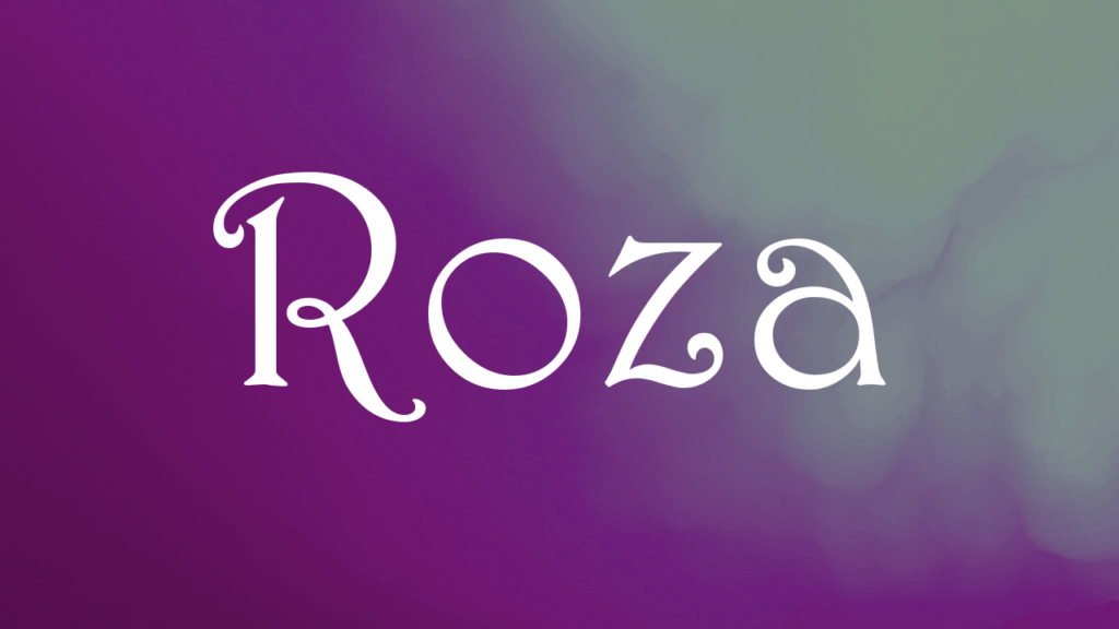 paarse achtergrond met in witte krullerige letters de naam Roza